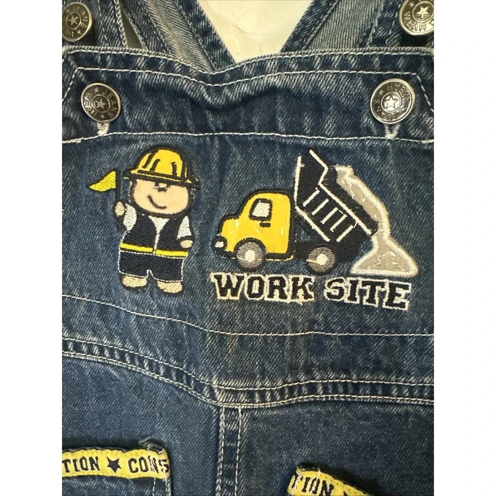 Vintage Baby 6-9months Shortalls Y2K Construction Little Bulldozer‎ Work Site
